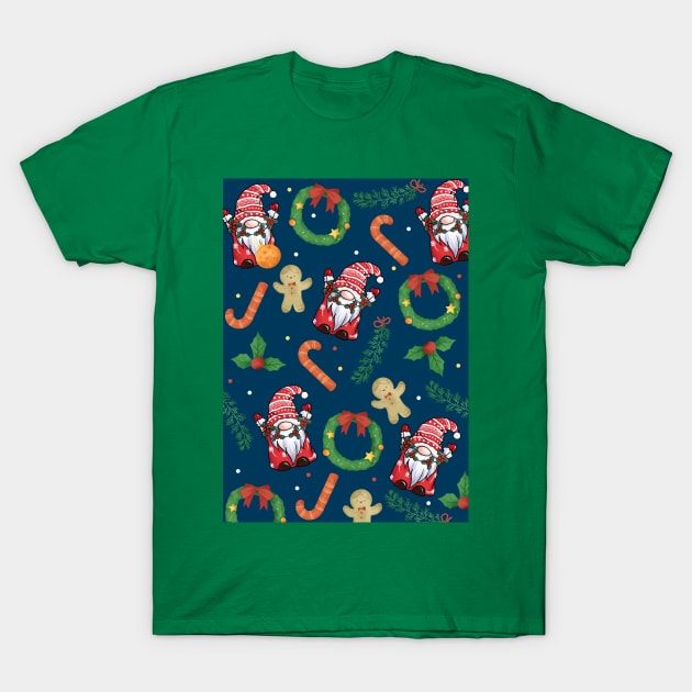 Gnome Pattern Christmas T-Shirt by Alexander S.